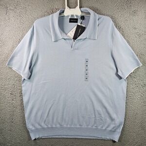 $99 NEW Perry Ellis Polo Shirt Men 2X Split Neck White Trim Light Kentucky Blue